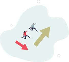 businessman investor jumping from red to rising up arrow.flat vector illustration.