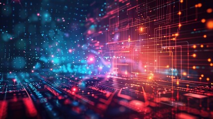 futuristic digital network with interconnected glowing data streams