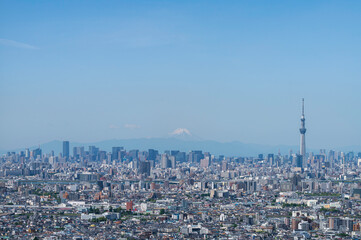 東京都心のビル群と富士山