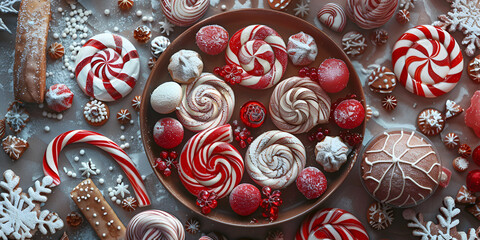 A basket of candy canes and other christmas sweets 