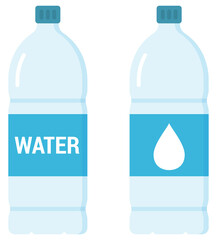 Illustration of plastic bottles with water on white background