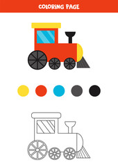 Color cute cartoon toy train. Worksheet for kids.