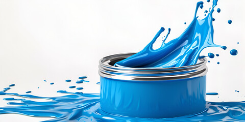 Can Of Blue Paint Spilling Liquid isolated