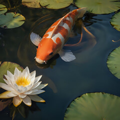 koi fish and a lotus flower