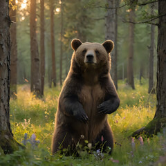 Obraz premium a brown bear standing in the forest
