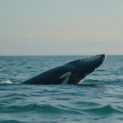 Fototapeta premium a humpback whale breaches in the ocean