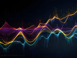 Naklejka premium Data visualization, data network, glow sound waves effect or abstract technology background ai generative