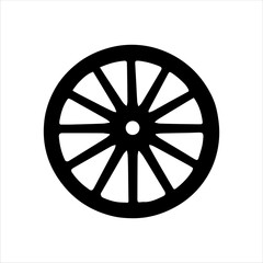 Fototapeta premium Black wagon wheel silhouette isolated on white background. Wagon wheel icon vector illustration.