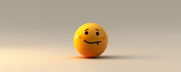 Obraz premium A minimalist 3D of a single yellow cautious emoji on a solid light grey background.