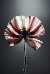 Flowers background. One Pink Poppy flower on dark backdrop. Floral art. Botanical Poster