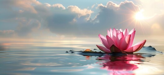 pink lotus flower floating on water