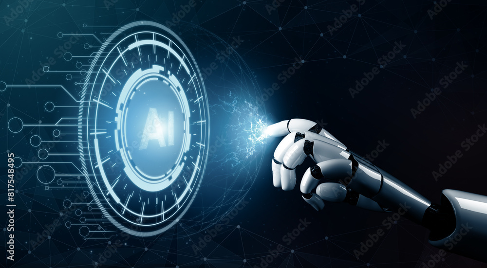 Poster mlp 3d rendering futuristic robot technology development, artificial intelligence ai, and machine le