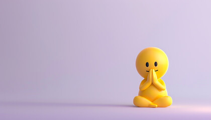 A minimalist 3D  of a single yellow praying emoji with hands, on a solid light violet background.