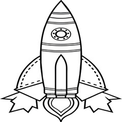 Space rocket in the sky with stars and clouds Vector illustration. Rocket coloring pages.