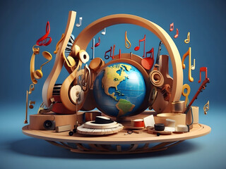 World Music Day is observed every year in June. it is the art of arranging sounds in time to produce a composition through the elements of melody, harmony, rhythm, and timbre design. 3D Rendering