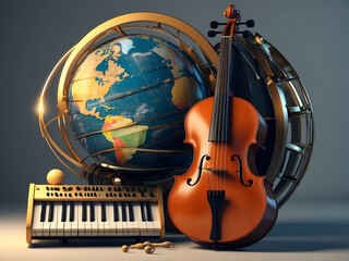 World Music Day is observed every year in June. it is the art of arranging sounds in time to produce a composition through the elements of melody, harmony, rhythm, and timbre design. 3D Rendering