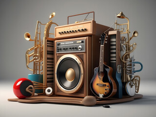 World Music Day is observed every year in June. it is the art of arranging sounds in time to produce a composition through the elements of melody, harmony, rhythm, and timbre design. 3D Rendering