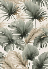 Watercolor leaves pattern frame green beige neutral colors on beige background. Floral illustration. Poster
