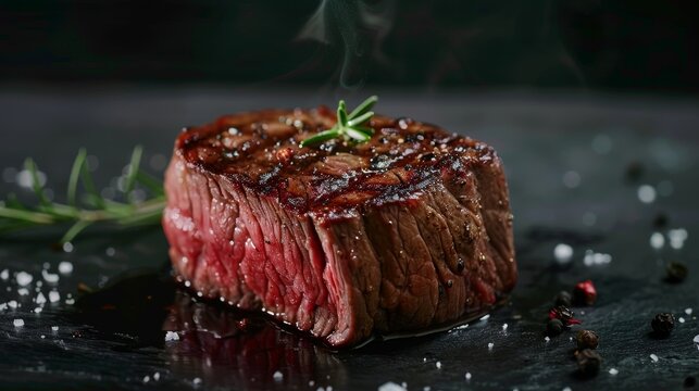 Intimate view of a premium bison steak, focusing on the exquisite plating and meat quality, perfect for ads, isolated background