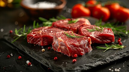 Intimate shot of premium goat steaks, showcasing each cut's unique characteristics for different culinary methods, on an isolated background with studio lighting