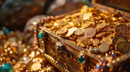 Golden chest overflowing with gold coins