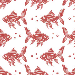 Seamless pattern, silhouettes of sea fish with water bubbles on a white background. Printing, textiles