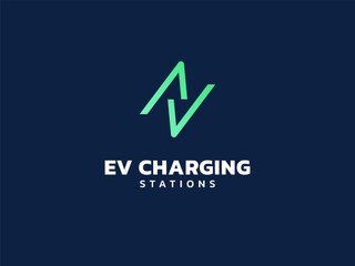 Electric vehicle charging with letter V Volt symbol logo vector design concept. Letter v logotype symbol for Electric Car, EV station, ui, web, ev business, infographic, new technology, infographic.