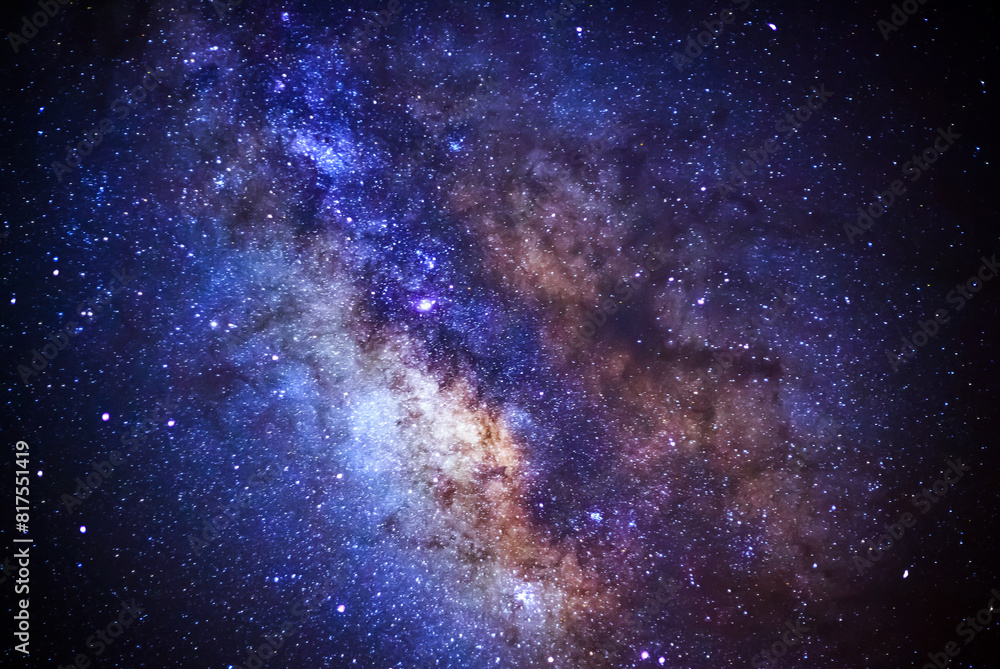 Wall mural the center of milky way galaxy with stars and space dust in the universe