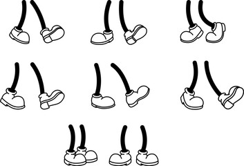 Set of vintage cartoon feet in shoes. Cartoon boot. Comic retro feet in different poses. Vector illustrations © liubov