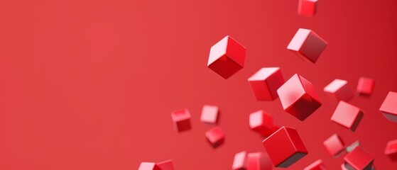 Floating Red Cubes on Red Background.