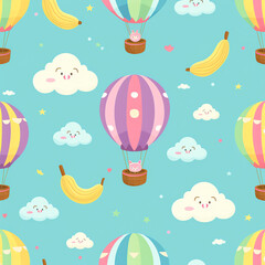 Pattern of Banana Balloon Background in Cartoon Style
