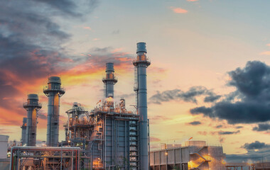 Oil refinery industry at sunset - factory - petrochemical plant © tonjung