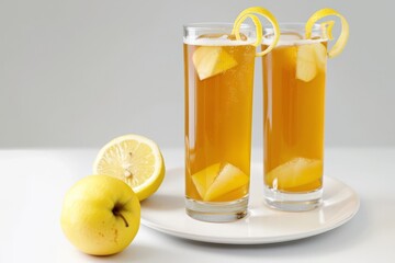Fototapeta premium Apple Cider Shandy with Chilled Lager Beer and Sparkling Cider in Tall Glass