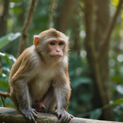 Fototapeta premium a monkey sitting on a branch in the woods