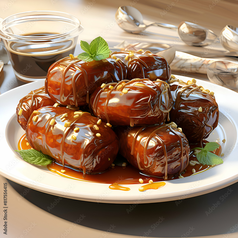 Canvas Prints baked apples with caramel sauce on a plate. 3d rendering