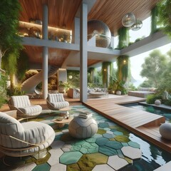 Fototapeta premium Explore Modern and Sustainable Architecture: Innovative Designs, Tech Architecture Trends, Earth-Themed Buildings, and Inspiring Interior Design Ideas