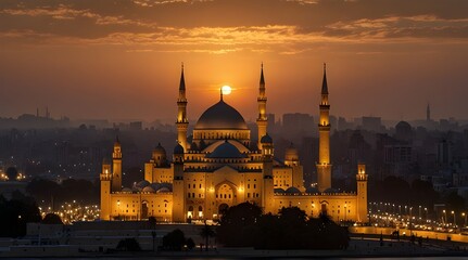 The Mosque of Muhammad Ali in Cairo Egypt at sunset.generative.ai