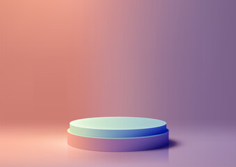 3D violet and blue stack podium on a studio room background