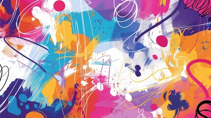 : Playful and colorful abstract background with whimsical calligraphic doodles and sketches, adding a touch of spontaneity and creativity.