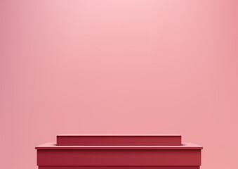3D red podium against a bright pink wall background, perfect for modern product display, mockup, and showroom settings