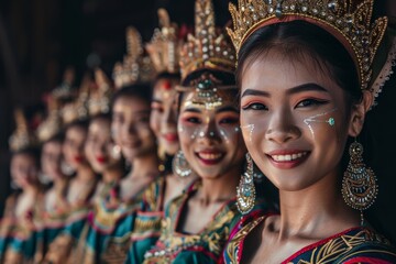 Women dressed in traditional Thai clothing performing a cultural dance on Vesak Day