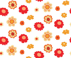 Retro flowers pattern. Decorative flat simple flowers, retro pattern design.