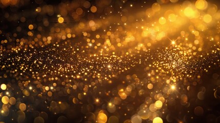 shimmering gold particles floating in a dark void, 