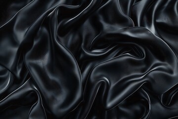 Obraz premium Black silky fabric with smooth flowing folds and texture background
