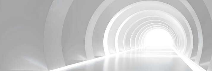 Naklejka premium Minimalist futuristic white tunnel with glowing arches and smooth surfaces