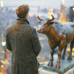 Power and Style in Corporate Finance, Bull Overlooking Business District, Great for High Stakes Negotiation Training