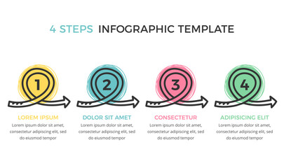 Four hand drawn arrows with circles, infographic template with place for your text, vector eps10 illustration