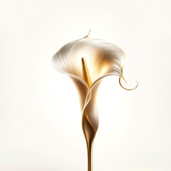 Calla Lily flower frosted glass petals soft gold 3D render style isolated on white background with copy space for text in concept luxury, modern, floral art
