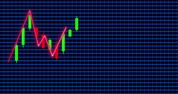 downfall stock market graph with red and green candle animation on blue grid background