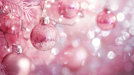 Soft Pink Holiday Magic: Design a magical holiday background with soft pink tones, featuring twinkling lights, shimmering ornaments, and a touch of holiday enchantment in a portrait format.
